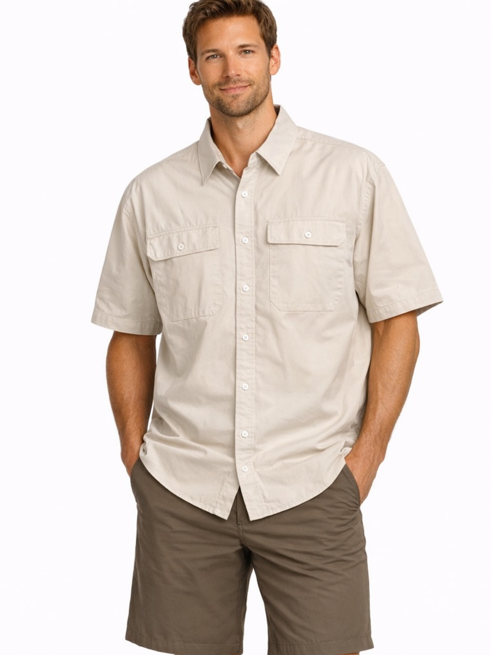 RCOS RC Outdoor Supply NWT Men's Short Sleeve Canvas Camp Shirt Natural Medium